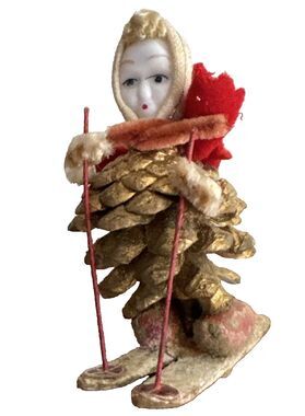 MCM VIntage Japan Pinecone Pipe Cleaner Chenille Skier Elf Pixie Girl Christmas